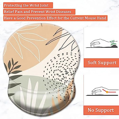 Ergonomic Mouse Pad with Support - Comfortable Wrist Rest, Non-Slip PU Base for Home Office, Studying, Gaming (Boho Leaves) - color: Boho Leaves