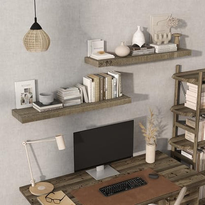 Acovy 40" Unfinished Solid Reclaimed Wood Floating Shelves, Rustic Heavy-Duty Wall Shelves, 8" Deep Floating Shelf for Living Room, Bathroom, Bedroom and Kitchen, Set of 2, Grey - color: Cement Grey, size: 40inches-2P