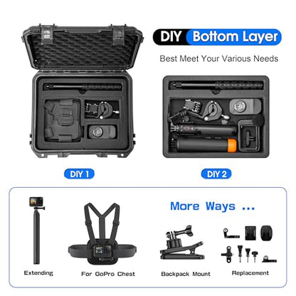 Organizer Hard Case For Gopro Hero 13/12/11/10/9/8 Creator Edition Odorless Compatible with Media Mod/Volta/Chest Mount/ Accessories Waterproof Travel Storage Carrying Case 12.4*4.7*10.4inch