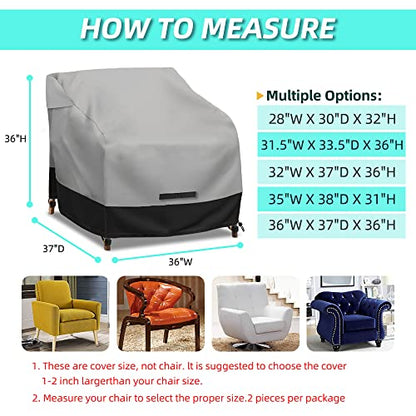 Patio Swivel Chair Cover Waterproof 2 Pack, 600D Heavy Duty Outdoor Furniture Covers for Universal Lawn/Deck/Garden/Backyard Fits up 36" W*37" D*36" H, Gray/Black - size: 36"W x 37"D x 36"H - 2Pack