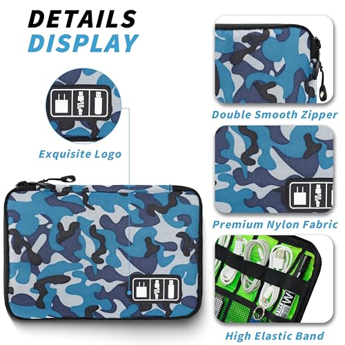 Electronics Organizer, Portable Cable Organizer Bags, Travel Electronic Accessories Storage Case for Cables, Cords, Charger, Phone (Camo Blue) - color: A9-3-M-Camo Blue, size: Medium