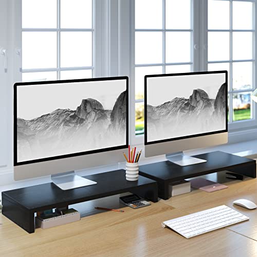 TEAMIX 2 Pack Monitor Stand Riser-20 inch, Black Desktop Stand for PC/TV/Laptop/Printer, Keyboard Shelf Organizer Wood Monitor Riser with Storage - color: Black, size: 2 Pack-20 inch