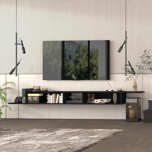 Atelier Mobili Floating TV Stand for Up to 65 Inch TVs – Wall Mounted Floating Shelf for Under TV, Entryway Organizer & Bedroom Vanity – Multi-Purpose Storage & Display Console (Black, 100INCH) - color: Black, size: 100INCH