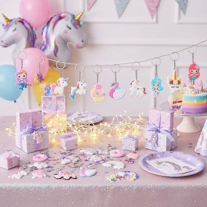 Batiyeer 36 Pack Pink Mermaid Unicorn Keychains Bulk, Cute Backpack Rainbow Key Chains, Sweet Birthday Party Favor Gifts Goodie Bag Stuffers for Valentines Party Decoration Supplies - style: Sweet