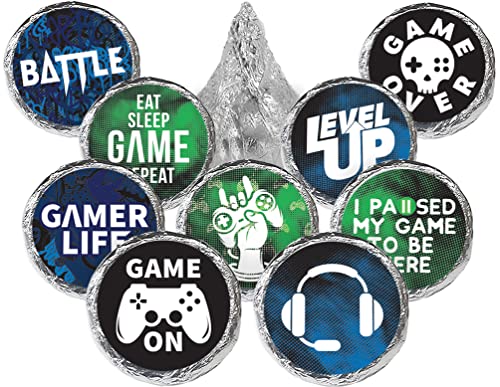 Gamer Birthday Party Favor Chocolate Kisses Candy Stickers, Video Game Birthday Party Favor Stickers - 180 Labels - color: Candy Sticker