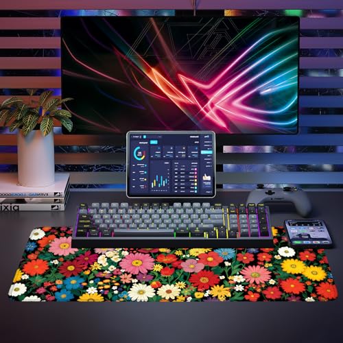 Mouse Pad, Large Anti-Slip with Stitched Edges Desk Mat Desktop Laptop Computer Desk Keyboard Mat,Table Protector Blotter Mat (Flower, 31.5" x 11.8") - color: Flower, size: 31.5" x 11.8"