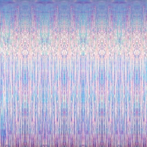 GOER 3.2 ft x 6.5 ft Metallic Tinsel Foil Fringe Curtains Party Photo Backdrop Party Streamers for Mermaid Birthday Party Decorations(1 Pack,Iridescent) - color: Iridescent, size: 1 Pack