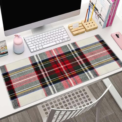 Gaming Mouse Pad, Large Non-Slip Rubber Base Mousepad, Keyboard Mouse Mat, Desk Pad with Stitched Edges, 31.5x11.8inch, Red and White Plaid - color: Red and White Plaid