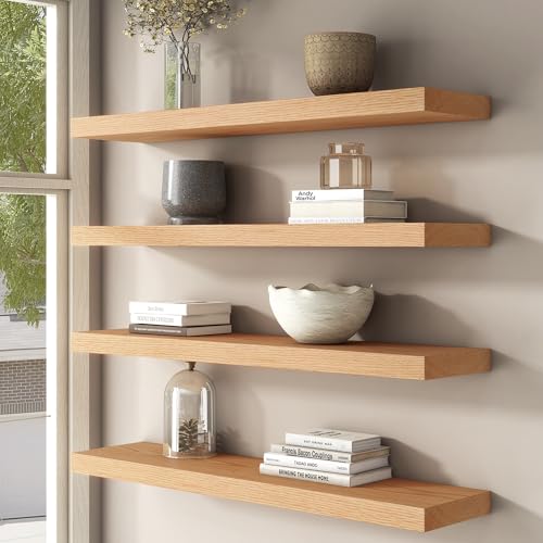 Floating Shelves for Wall, USA-Sourced Oak Wood 24 Inch Wall Shelves Set of 2, Natural Wooden Wall Mounted Picture Ledge Shelf, Nursery Book Storage Shelf Kids Bookshelf, Display Shelf for Bathroom - color: Usa-sourced Oak Wood, size: 24''W, 2Packs