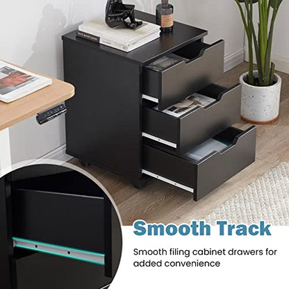 Farini Mobile File Cabinet for Home Office, 3 Drawer Chest Wood, Drawers Unit for Under Desk, Storage Drawers Cabinet Black - color: Black