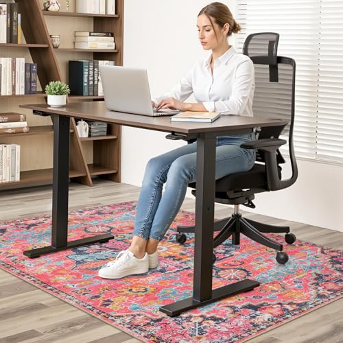 Anidaroel Office Chair Mat for Hardwood Floor, 36"x48" Office Rug for Rolling Chair, Desk Floor Mats for Office Chair, Anti-Slip Computer Gaming Chair Mat, Easy to Roll, Fuchsia/Multi - color: Fuchsia/Multi, size: 36"x48"
