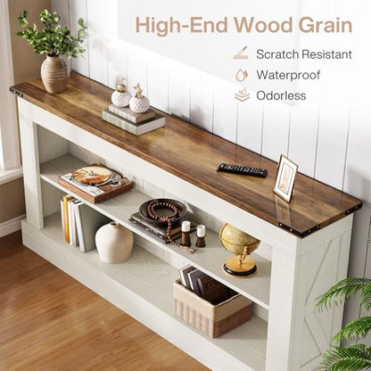 Tribesigns 63-Inch Long Console Table for Entryway, Narrow Long Entry Table with Shelves for Living Room, Farmhouse Sofa Console Behind Couch, for Foyer, Hallway, White and Brown - color: White and Brown