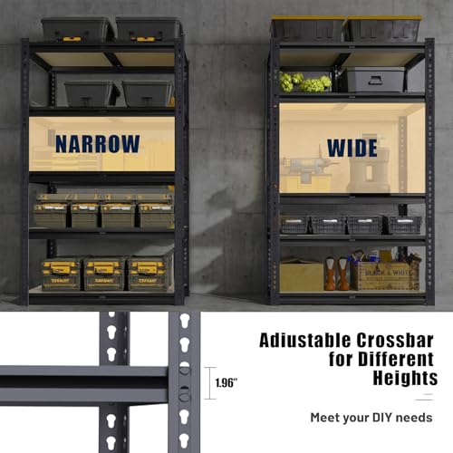 Garage Shelving, 2400 LBS Metal Storage Shelves, 12" x 28'' x 60'' Heavy Duty Shelf, Adjustable Shelving Rack, Standing Shelf Units, Shelves for Garage Storage - size: 12"D x 28"W x 60"H