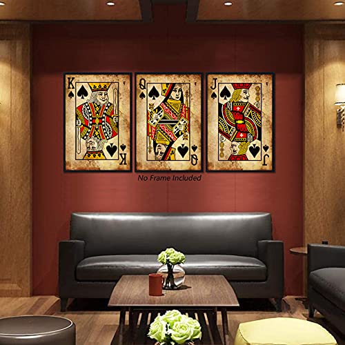 Retro Playing Card Wall Art Poker Wall Art Canvas Prints Joker Jack Queen King Room Art Painting Vintage Poker Posters Game Room Poker Artwork for Living Room Bedroom Bar Decor 16x24x3 Inch Unframed