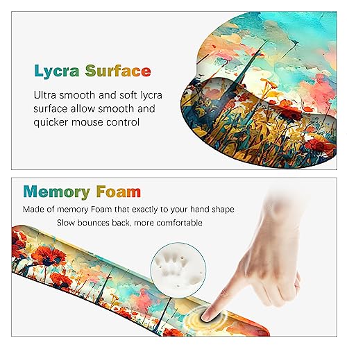 ARTSO Desk Mat, Large Gaming Mouse Pad Wrist Support Set, Ergonomic Keyboard Wrist Rest Desk Pad with Coaster Combo, Extended Mousepad with Non-Slip for Home Office, Oil Painting Flowers Plants - color: Oil Painting Flowers Plants