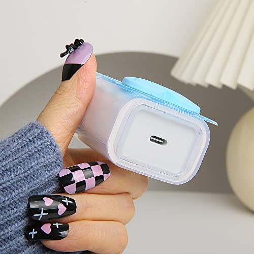 Compatible with iPhone 18W/20W USB-C Charger Cover Lovely 3D Love Heart Waves Clear Soft Charger Protector Cute Cable Saver for iPhone 11 12 13 14 Pro Max Fast Power Adapter, Blue 1 (5in1) - color: Blue 1 (5 in 1)