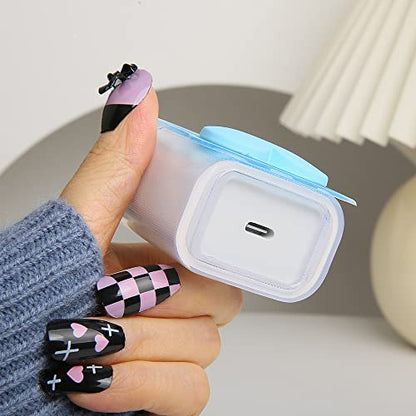 Compatible with iPhone 18W/20W USB-C Charger Cover Lovely 3D Love Heart Waves Clear Soft Charger Protector Cute Cable Saver for iPhone 11 12 13 14 Pro Max Fast Power Adapter, Blue 1 (5in1) - color: Blue 1 (5 in 1)