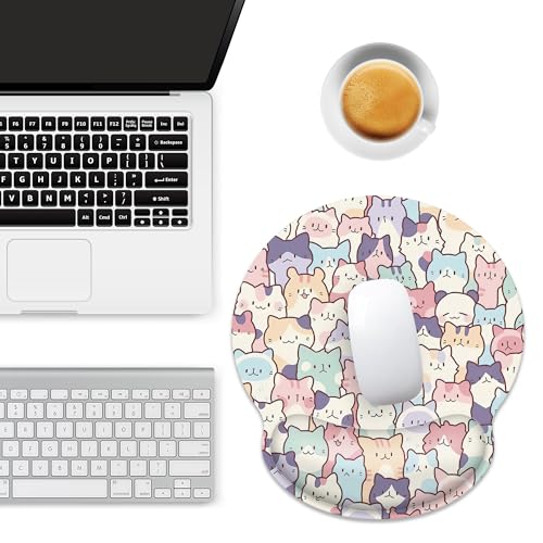 Ergonomic Mouse Pad with Wrist Support,Cute Colorful Cats Mouse Pad with Wrist Rest,Relieve Wrist Pain Mousepad Non-Slip Rubber Base,Mouse Pads for Desk,Computers,Laptop,Office,Home,Accessories - color: Cute Colorful Cats