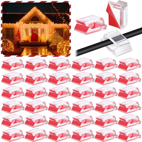 Hicarer 100 Pcs Christmas Light Clips Adhesive Hooks for Outdoor String Cable Wire Clips Adhesive Wire Management Cord Holder for The Wall, Under Desk, Car, Office and Home (Small, Red) - color: Red, size: Small