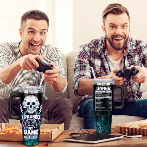 Game Tumbler with Lid and Straw, 40oz Gamer Water Bottle Cup with Handle, Gaming Travel Coffee Mugs, Birthday Gifts for Gamer Men Boys - color: Game 04, size: 40 Ounces