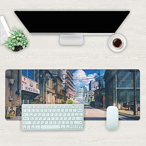 Desk Mat, Anime Summer Street Scenery Extended Gaming Mouse Pad Large, 31.5"x11.8" Big Mouse Pad with Non-Slip Base and Stitched Edge, Long Computer Keyboard Mouse Mat for Home Office Work - color: Anime Summer Street Scenery, size: 11.8" x 31.5"