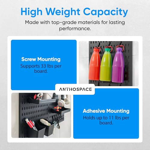 Black Pegboard Organizer Set with Hooks & Storage Boxes, Desk or Wall Peg Board Panels for Tools, Crafts, and Office Supplies – 4 Boards (30×30 cm Each)