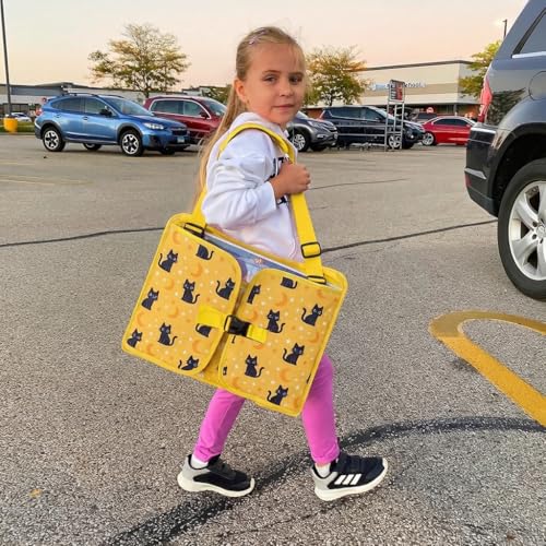 MENZOKE Kids Travel Tray for Toddler Car Seat, Toddler Gift for Boy | Road Trip Essentials Accessories Lap Tray, 16.5 x 13 inch, iPad Holder Stand, Storage Pockets, Snack Compartment, Yellow - color: Yellow BlackCat