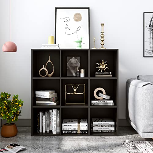 OSCHF 9-Cube Storage Shelf Bookcase - Wooden 3-Tier Free Standing Open Bookshelf for Home and Office, Organizer Cabinet in Black - color: Black, size: 9-Cube