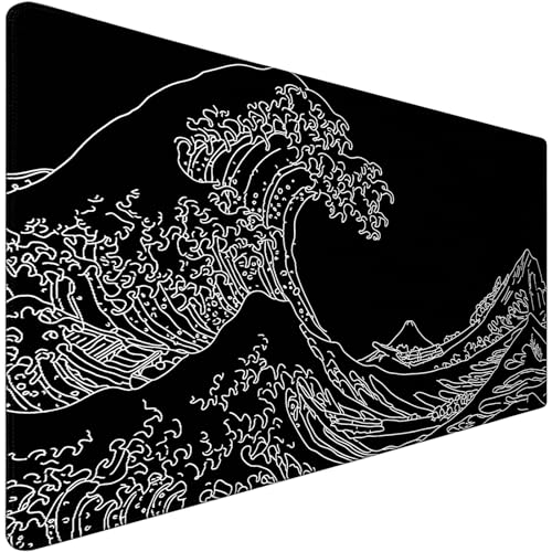 Japanese Sea Wave Mouse Pad for Gaming, Large Mouse Pad Extended (31.5X 15.75 INCH) Non-Slip Rubber Base & Stitched Edge for Computers Laptop Home Office Accessories - color: Sea wave