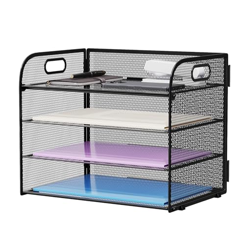 Marbrasse 4 Tier Paper Organizer Letter Tray - Mesh Desk File Organizer with Handle, Paper Sorter Organizer for Letter/A4 Office File Folder Holder (Black, 12.6" x 9.1" x 10.7") - color: Black
