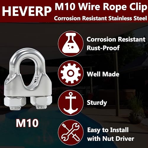 6PCS 3/8 Inches M10 Stainless Steel Wire Rope Cable Clip Clamp - size: M10 Clips-6PCS