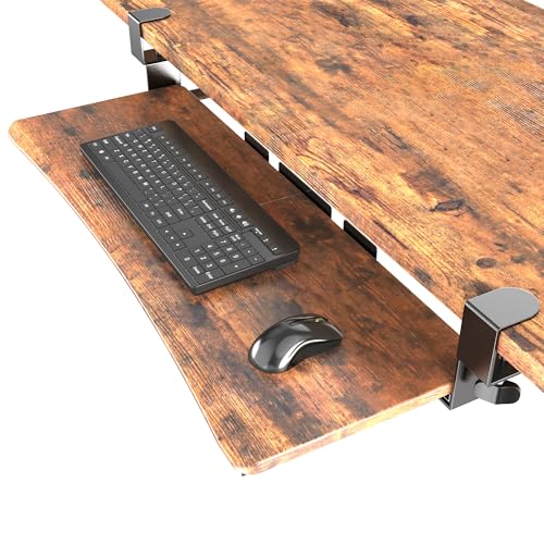 UPGRAVITY Extra Large Keyboard Tray Under Desk - Slide Out with Sturdy C-Clip Mount System, Extra Wide 31.5" (35.8" Including Clamps) x 11.8" Pull-Out Keyboard Computer Drawer, Rustic Vintage Brown - color: Rustic Vintage Brown