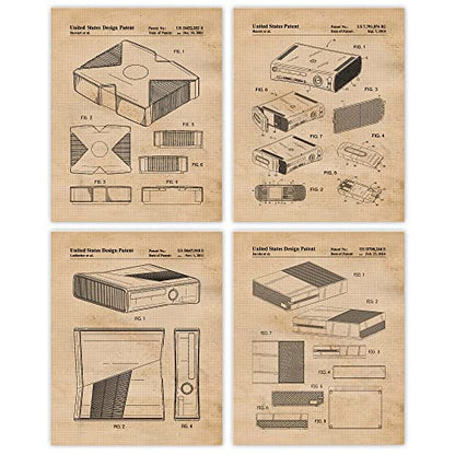 Classic Video Game Console Patent Prints, 4 (8x10) Unframed Photos, Wall Art Decor for Home Work Office Xbox Studio Tech Lounge Robotics Gears Online Battle Royales Gaming Shop School Student Teacher