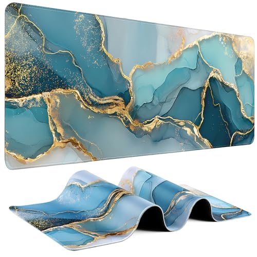 Gaming Mouse Pad - (31.5"×11.8") Marble Large Mouse Pads for Desk - Desk Mat for Keyboard and Mouse with Non-Slip Base, Desks Pad Matfor Game/Office & Home - color: Marble-Cyan, size: 31.5L x 11.8W inches