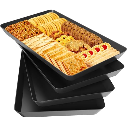 WOWBOX 4 pcs Serving Tray for Entertaining, Serving Platters for Snacks, Fruit, Cookies, Dessert, Reusable Plastic Trays for Serving Food and Pantry Organization in Kitchen & for Parties, (Black) - color: Black