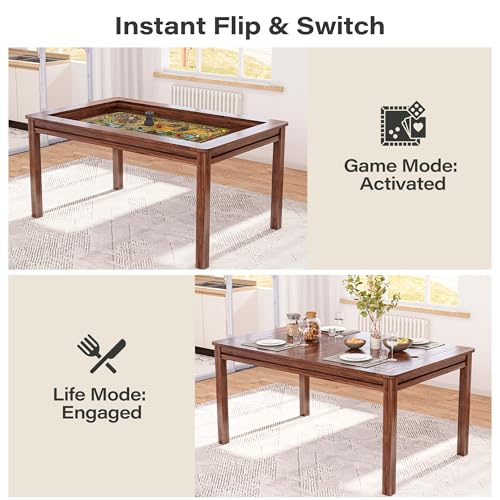 LAUSAINT HOME Board Game Table, 63" x 39" Gaming Table with Removable Table Top & Play Mat for 6 Players, Includes Detachable Cup Holders and Trays for Dining, Card, DND, Poker in Walnut - size: Rectangular Table