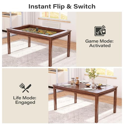 LAUSAINT HOME Board Game Table, 63" x 39" Gaming Table with Removable Table Top & Play Mat for 6 Players, Includes Detachable Cup Holders and Trays for Dining, Card, DND, Poker in Walnut - size: Rectangular Table