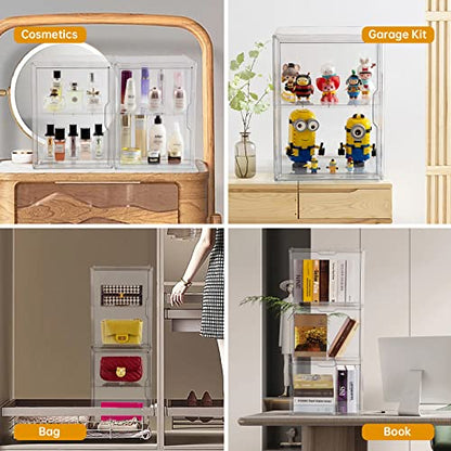 BOHOIDEE X-Large 2 Tiers 14.2"X10.6"X8" Acrylic Display Case with 1 Division Board, Clear Organizer Box Plastic Holder with Magnetic Door for Loungefly Backpack, Handbags, Purses, Boots - size: X-Large