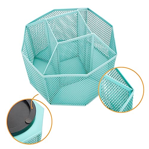 Annova Mesh Desk Organizer Rotate with 5 Compartments Spinning Tidy Candy/Pen Holder Office, Art Supply, Storage, Classroom, Home (Turquoise) - color: Turquoise