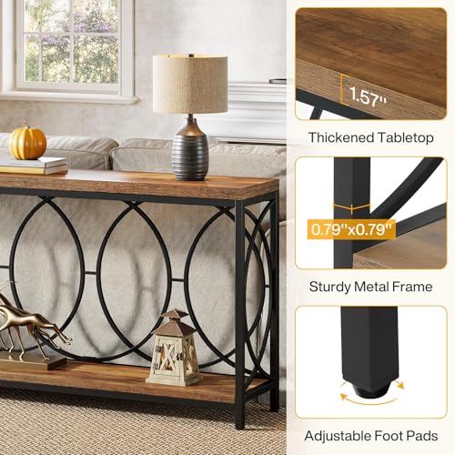 Tribesigns 70.9-Inch Extra Long Console Table, 2-Tier Industrial Table Behind Couch with Storage Shelf, Narrow Entryway Console for Living Room, Entryway, Hallway, Rustic Brown