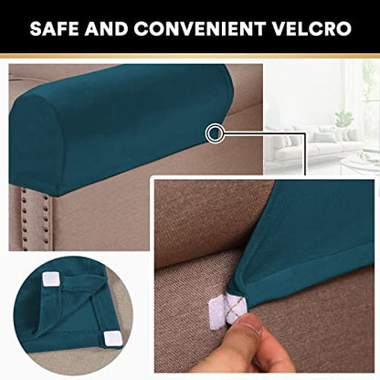 PrinceDeco 4 Pack Thick Velvet Stretch Armrest Covers for Chairs and Sofas Armchair Covers for Arms Couch Arm Covers Armrest Covers for Sofa Non Slip, Deep Teal - color: Deep Teal