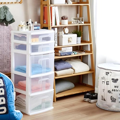 HOMZ 5-Drawer Storage Cart, Clear Plastic Drawers, 14.25" Wide Medium, White Frame - Organizing Drawer Containers for Home, Bathroom, Office, and Classroom - color: White frame with clear drawer