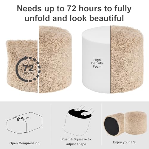 Hansleep Round Pouf Ottoman Foot Rest, Footstool, Brown | High-Density One-Piece Foam, 20 x 15 Inch, Firm & Stable, for Couch, Bedroom, Living Room, Machine Washable Cover - color: Brown, size: 20"D x 20"W x 15"H