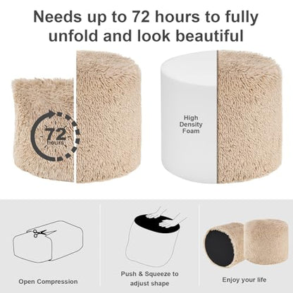 Hansleep Round Pouf Ottoman Foot Rest, Footstool, Brown | High-Density One-Piece Foam, 20 x 15 Inch, Firm & Stable, for Couch, Bedroom, Living Room, Machine Washable Cover - color: Brown, size: 20"D x 20"W x 15"H