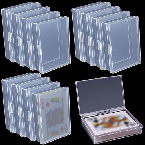 12 Pack Playing Card Case,Empty Plastic Trading Card Storage Box,Snaps Closed Clear Card Case,Playing Card Box Holder for Gaming,Bank Business Cards(NO Cards)