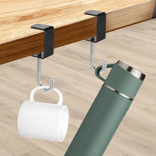 cobee Clamp-On Under Desk Hooks, Desk Mount Hanging Bag Holder Metal Hook Adjustable Headphones Clamp Organizer Portable Purse Hanger Clip Reduce Desk Clutter Table Desk Under Counter (4 Pcs, Black) - color: 4 Pcs, Black