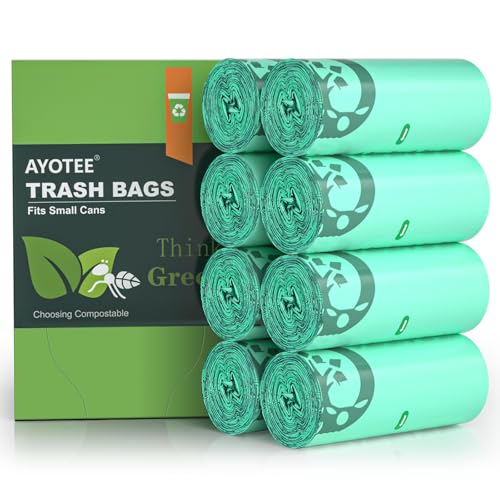 AYOTEE 200 Count 1.2 Gallon Small Biodegradable Trash Bags, Compost Bags for Countertop Bin, 4.5 Liter Mini Trashbags Compostable Trash Bag Small Waste Basket Liners for Bathroom Kitchen Pet