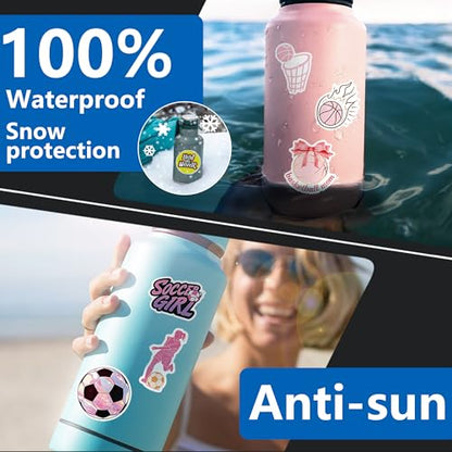 DETICKERS Pink Sports Stickers for Girls Kids Water Bottles 100 PCS Waterproof Vinyl Coquette Stickers Gifts for Teen Girls - style: Pink Soccer & Basketball