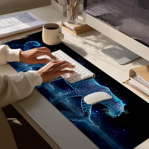 HOMETITUTE XL Mouse Pad Gaming Mousepad 31.5x11.8 Inch Neon Leopard Night Art Non-Slip Keyboard Desktop Protector Mat Diatomite Large Mouse Pad for Home and Office Desk Accessories - color: Neon Leopard Night Art