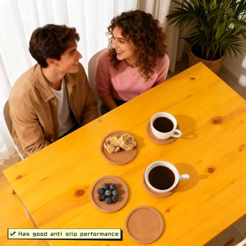 6-Pack Cork Coasters, 4 Inch Absorbent Reusable Beverage Coasters with Lip, Heat Resistant Non-Slip Cup Pads for Glasses Mugs, Natural Wood Table Protectors